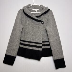 Max Studio Women's Wool Blend One Button Shawl Neck Cardigan Gray Black Sz L